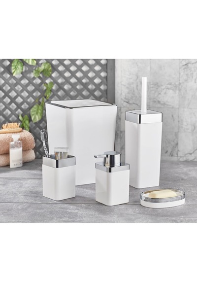 Noble Life Plus 5 Parça Akrilik Metalize Kaplamalı Lüx Banyo Seti Beyaz Beyaz