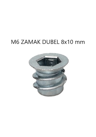 Metal Dübel Ahşap Mobilya Bağlantı Zamak Vida Yuvası M6 8X10 10 Adet