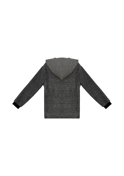 Erkek Çocuk Kışlık Dinozor ve Ekose Desenli Gri Kapüşonlu Uzun Kollu Sweatshirt 2-7 Yaş