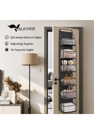 Kapı Arkası Organizer 6 Gözlü Askılı Dolap Düzenleyici Çok Amaçlı Kapı Arkası Raf Siyah Diğer