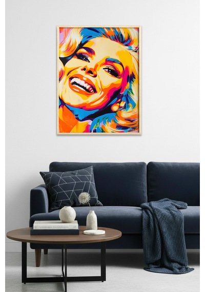 Doğal Ahşap Çerçeveli Pop Art Portre Tablo - Canlı Tonlar Huhu2002