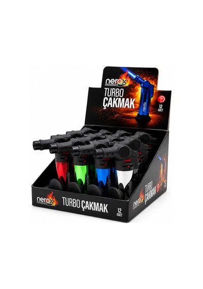 12 Adet Metalize Oynar Başlı Pürmüz - Torch - Kamp Çakmak Doldurulabilir Ayakda Durabilir Nrx-9305 Çok Renkli