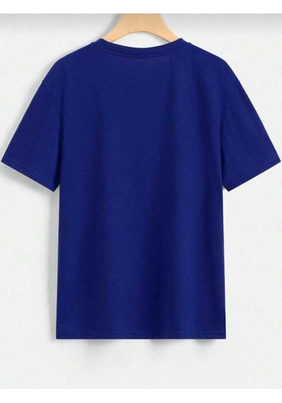 Kozia Outdoors Sevimli Kedi Baskılı Oversize Basic O Yaka Unisex T-shirt Mavi
