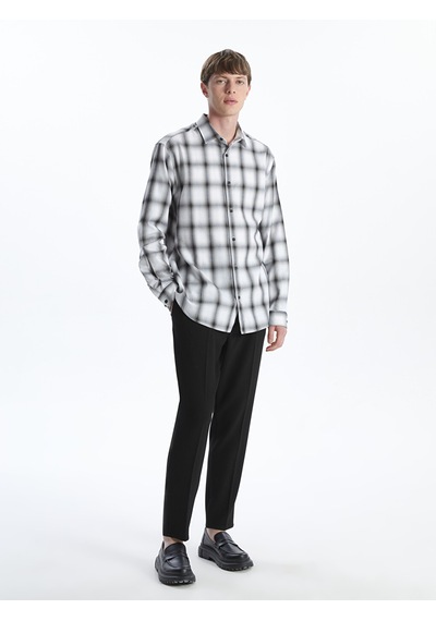 Lcw Vision Siyah Regular Fit Uzun Kollu Ekose Gabardin Erkek Gömlek