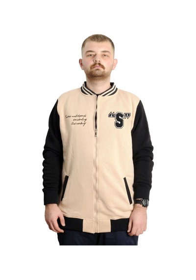 Mode Xl Büyük Beden Erkek Kolej Mont Baskılı Ceket 23631 Bej Bej