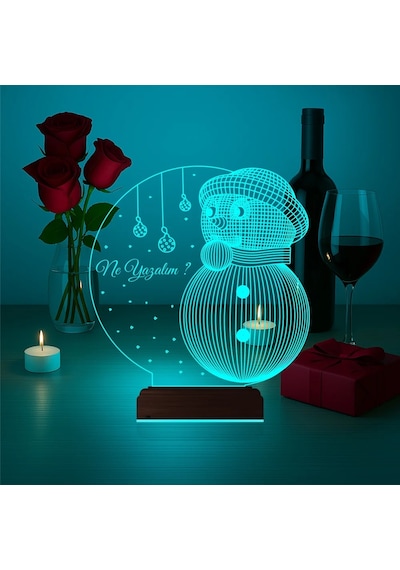 Luvivia Kardan Adam Yılbaşı Hediyesi Kişiye Özel 3d Lamba - Masa Gece Lambası V2
