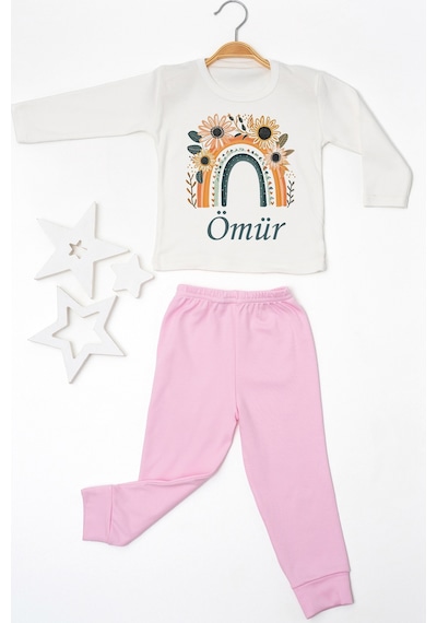 Pia Baby İsme Özel Kız Çocuk Pijama Takımı %100 Pamuk Penye İsim Baskılı Kişiye Özel Çocuk Pijaması 10047p14pi Krem