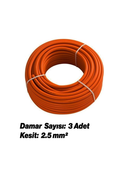 %100 Bakır Çok Telli 3x2.5 Mm 10 Metre Elektrik Kablosu Turuncu Elektrikli Araç Şarj Uygun Uyumlu Diğer
