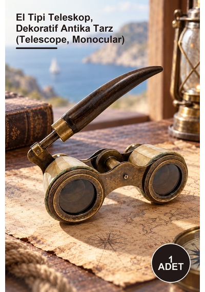 1 Adet Vintage Boynuz Saplı Pirinç Ve Kemik İşlemeli Dürbün El Tipi Teleskop, Dekoratif Antika Tarz Telescope, Monocular Diğer