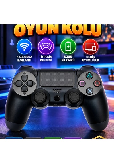V2 Kablosuz Titreşimli Oyun Kolu Ps4, Pc, Mobil, Tablet Ve Steam Uyumlu