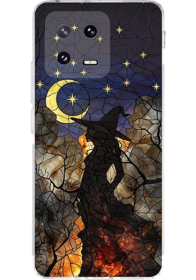 Printify Xiaomi Mi 13 İle Uyumlu Vitray Cadı Saati Tasarımlı Şeffaf Silikon Kılıf Şeffaf