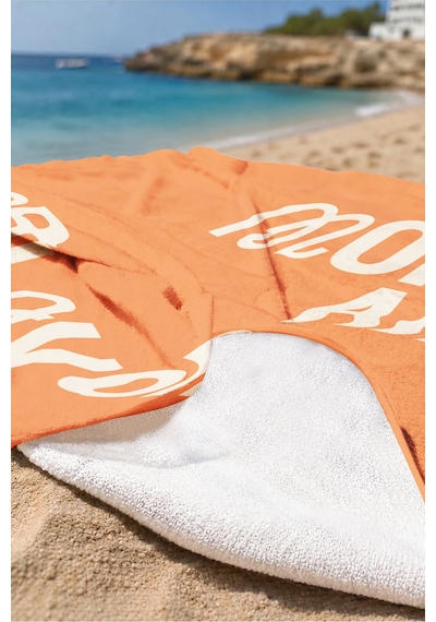 Turuncu Yazı Tipografik Plaj Havlusu - Modern Minimal Turuncu Beyaz Hızlı Kuruyan Mikrofiber Havlu Eski Menekşe