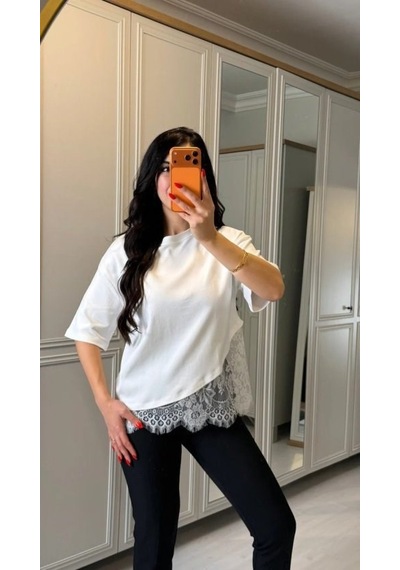 Mareandpanda Kısa Kollu Bısıklet Yakalı Dantel Detaylı Vıskon Ikı Iplık Bluz Beyaz