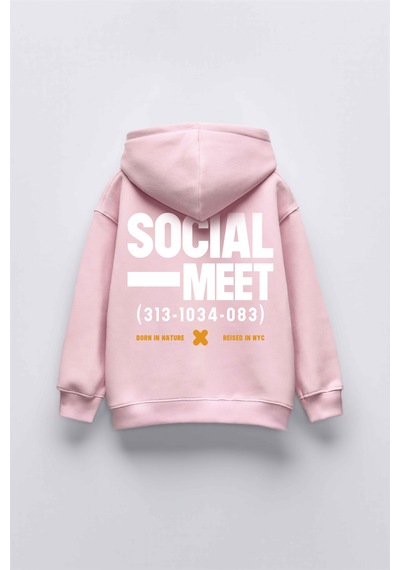 Kız Çocuk Socıal Meet Baskılı Kapüşonlu Manşetli Sweatshirt Pembe Kız Çocuk Socıal Meet Baskılı Kapüşonlu Manşetli Sweatshirt Pembe