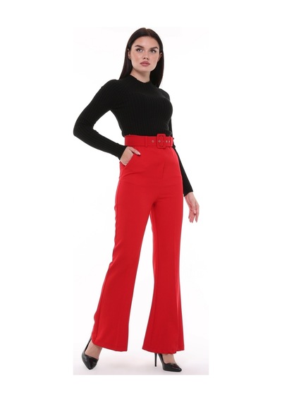 Cedy Kadın İspanyol Paça, Yüksek Bel, Kemerli Pantolon, Oversize Kesim, C3004 Yeşil 001