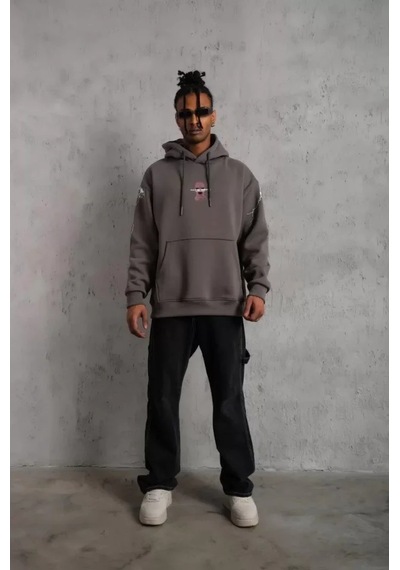 Veraura Lifestyle Erkek Maske Baskılı Kapüşonlu Sweat - Gri