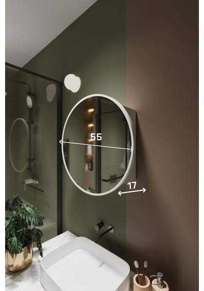 Oval Aynalı Banyo Dolabı Lavabo Üstü Kapaklı Banyo Aynası Duvar Dolabı Beyaz