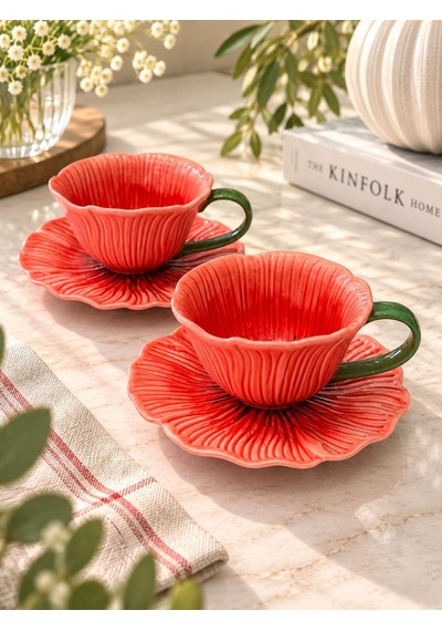 2 Kişilik Petal Orange Kahve Fincanı Seti-7617 Çok Renkli