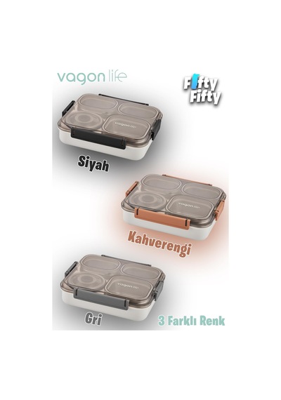 Vagonlife Büyük Ebat 1200 Ml Sızdırmaz,karışmaz 4 Bölmeli Lunch Box Yeni Nesil Sefer Tası -ff7080