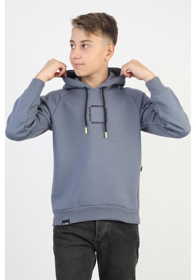 Kapüşonlu Fermuarlı Cepli Erkek Çocuk Sweatshirt-90916 İndigo