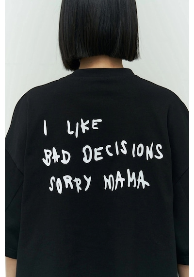 I Like Mama Beyaz Oversize Siyah