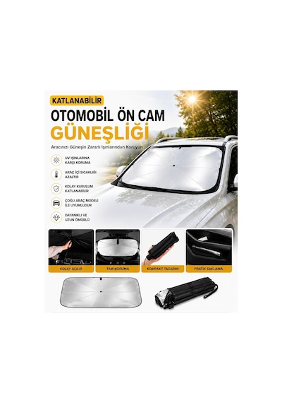 Katlanabilir Otomobil Ön Cam Güneşliği Şemsiye Uv Korumalı Araç Cam Gölgeliği