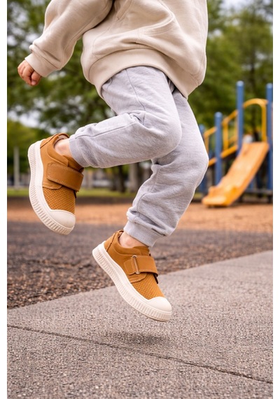 Muggo Rony Cırtlı Delikli Günlük Nefes Alabilen Unisex Çocuk Sneaker Spor Ayakkabı Taba