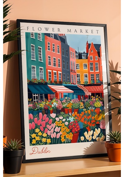 Dublin İrlanda Çerçeveli Tablo Seyahat Severlere Salon Ve Ofis İçin Estetik Duvar Dekoru Travel Flower Market
