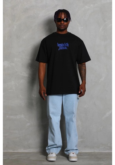 Barlashive Erkek Baskılı Tişört Kısa Kol Bisiklet Yaka Oversize T-shirt - - Siyah Çok Renkli