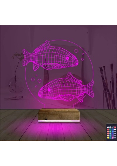 Luvivia Balık Fanus 3d Lamba - Masa Gece Lambası Şeffaf