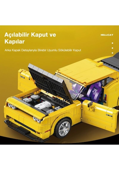 Reobrix Technic 11030 1/12 Dodge Challenger Hellcat Araba Yaratıcı Yapı Blok Seti Building Blocks - 1740 Parça