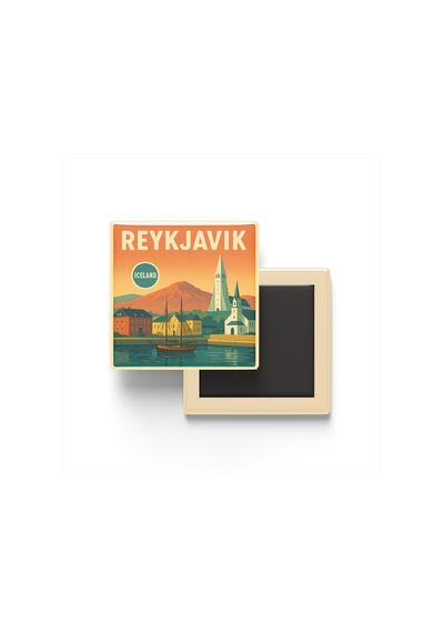 Reykjavik İzlanda - Eski Liman - Baskılı Buzdolap Magneti Kare 9x9 Cm