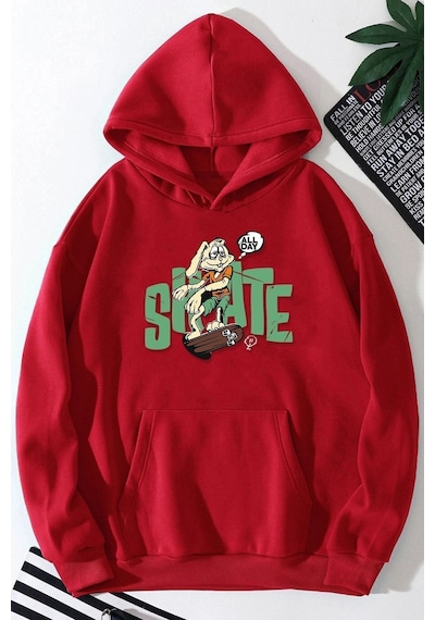 Uyguntarz Unisex All Day Rabbit Sweatshirt Kırmızı