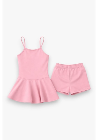 My Kids Wear Kız Çocuk Garson Mayo Elbiseli Şortlu 2 Li Takım 12415 Açık Pembe