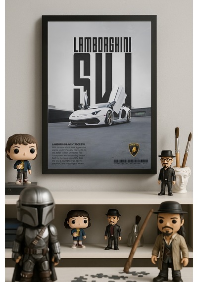 Lamborghini Aventador Svj Siyah Ahşap Çerçeveli Poster, Dekoratif Araba Duvar Tablosu