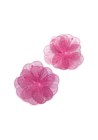 Metal Çiçek Küpe - Pembe Çok Renkli 31261816
