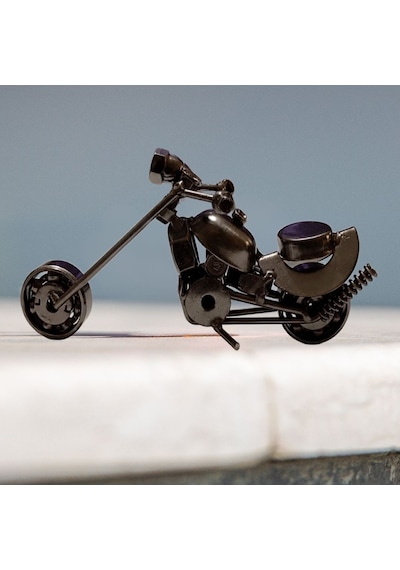 İşiye Özel İsim Yazılı Metal Motosiklet Biblo - Dekoratif Chopper Motor Maketi Masaüstü Aksesuarı
