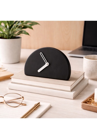 Modern Minimalist Yarım Daire Masa Saati - 5 Renk Seçeneği Siyah