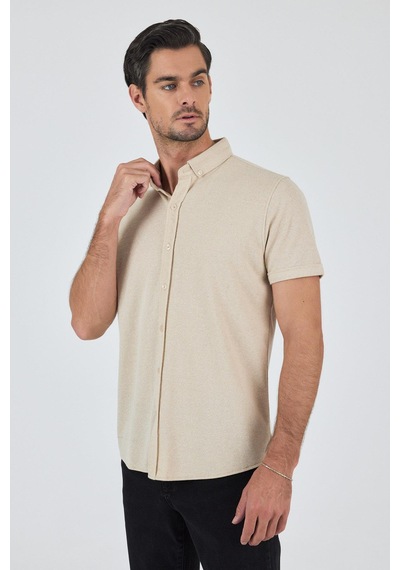 İmza Bej Kısa Kol Düz Örme Düğmeli Yaka Cepsiz Pamuklu Classic Slim Fit Gömlek 1004250155 591 Bej İmza Bej Kısa Kol Düz Örme Düğmeli Yaka Cepsiz Pamuklu Classic Slim Fit Gömlek 1004250155 591 Bej