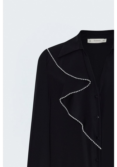 Sateen Fırfır Ve Aksesuar Detaylı Gömlek - Siyah-137975