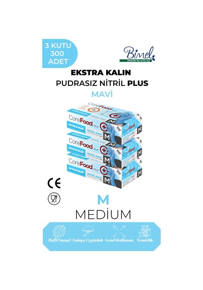 Ekstra Kalın Nitril Mavi Plus Muayene Eldiveni M - 3 Paket 100'lü