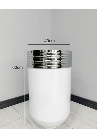 Elegant Dekoratif Krom Darbuka Parlak Beyaz Saksı 60cm