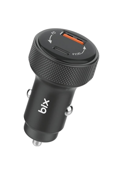 Bix Bxacp48w 48w Çift Portlu Type-c Ve Usb-a Dijital Göstergeli Araç İçi Hızlı Şarj Cihazı Siyah