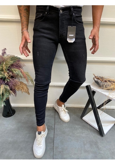 Onezero Erkek Siyah Tırnaklı Skinnyfit Likralı Jean Kot Pantolon Siyah