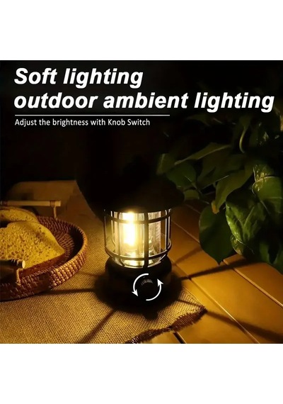 Bluetooth Hoparlör Özellikli Dimerli Led Kamp Lambası Hs66 2 Açık Ahşap