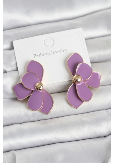 Bay Mor Mineli Lotus Model Pirinç Kadın Küpe Najmaddin Standart