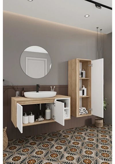 Gül Beyaz 100 Cm Banyo Dolabı+ayna+lavabo+boy Dolabı Beyaz
