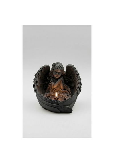 Antrasit Dekoratif Dilek Tutan Melek Biblo Mumluk - Modern Ev Dekorasyonu Tealight Mumluk