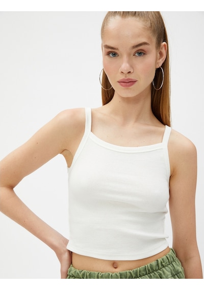 Koton Crop Atlet Basic İnce Askılı Biye Detaylı Ekru 3sal30062ık 3SAL30062IK010