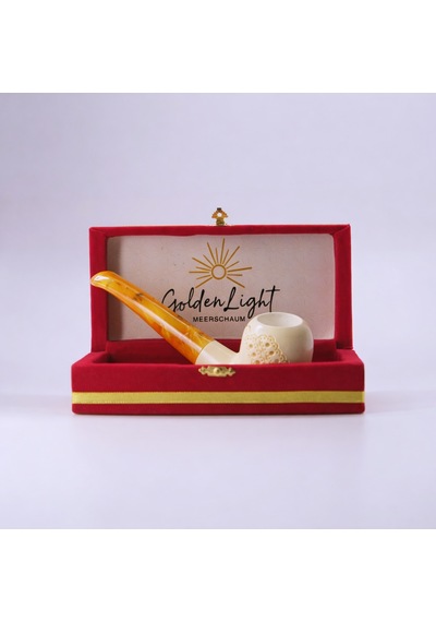 Goldenlight El Yapımı Blok Lületaşı Pipo Akrilik Ağızlık, Özel Nokta Desenli Klasik Model